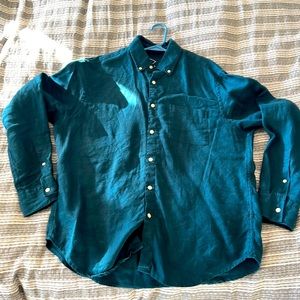 Alex crane size large. Indigo blue linen shirt
